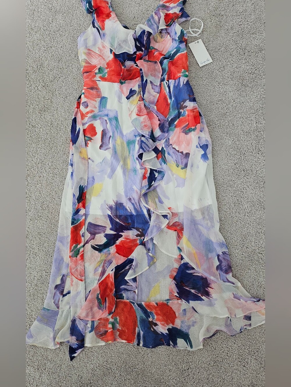 Ruffle-Front Floral Maxi Dress in Multi Color